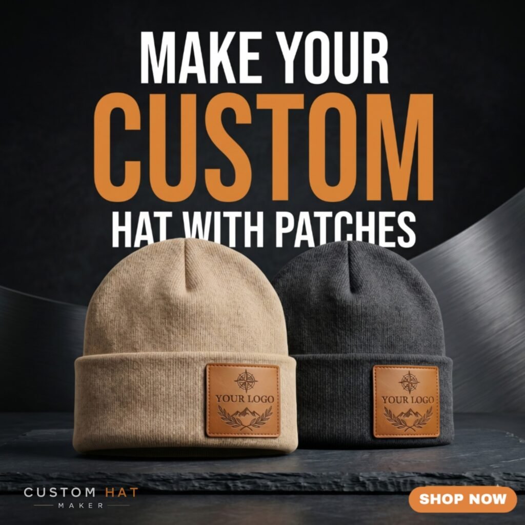 Custom leather patch hats worn as stylish branded merchandise for businesses and promotional events