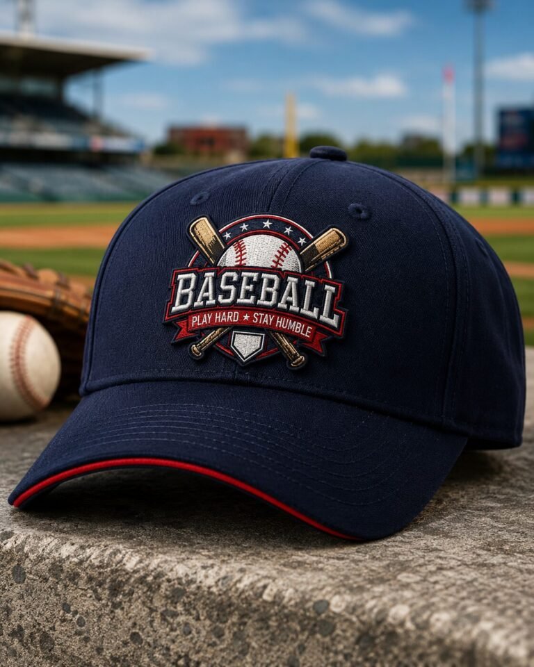 Play Hard Stay Humble Custom Baseball Patch Hat – Close-up